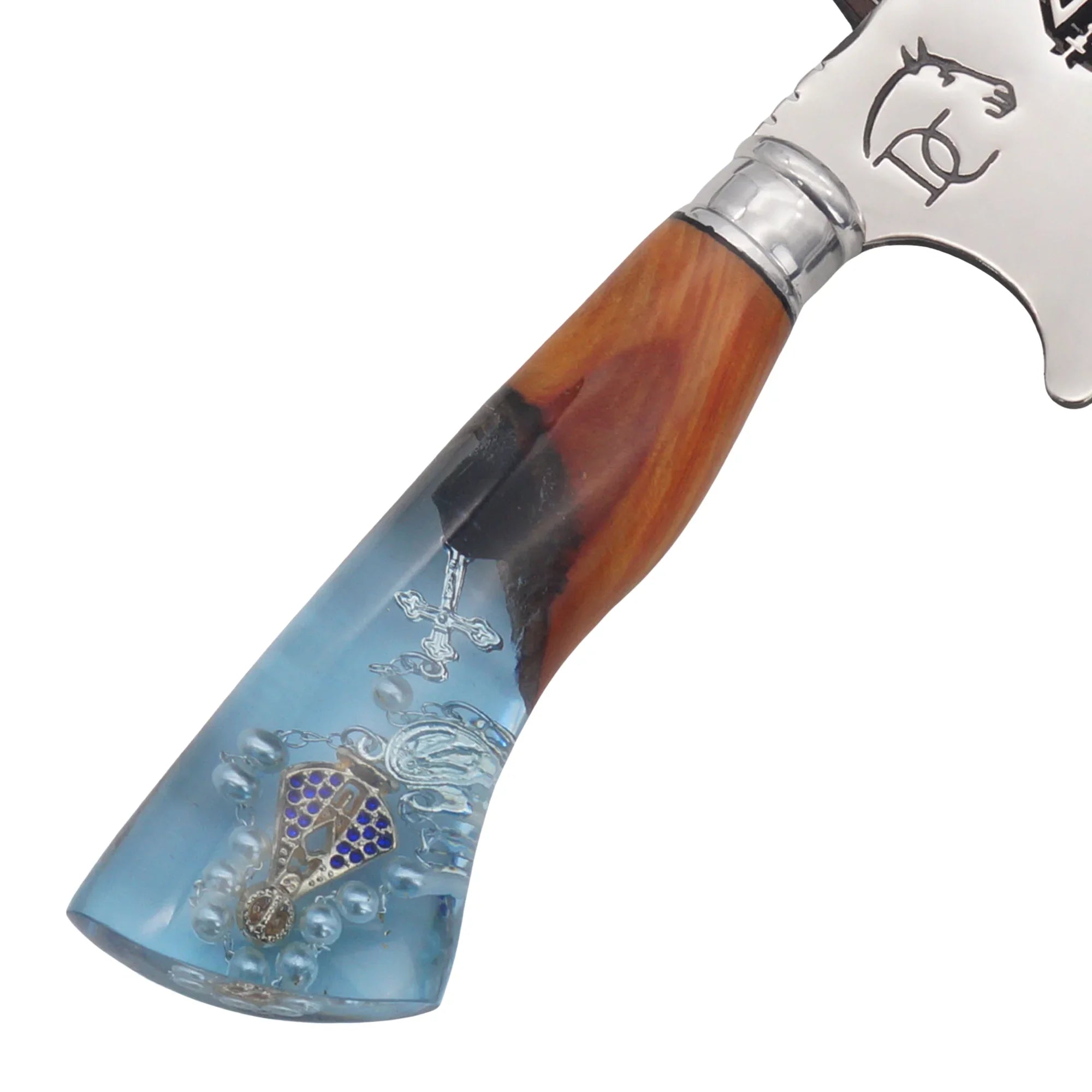 Faca Artesanal para Churrasco 10" Nossa Senhora com Medalha - Cutelaria Religiosa Devocional