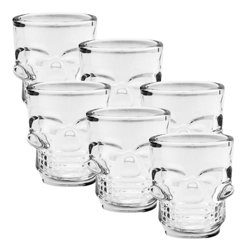 Kit 6 Mini Copos Dose Caveira de Vidro - 50ml - Shot Glass