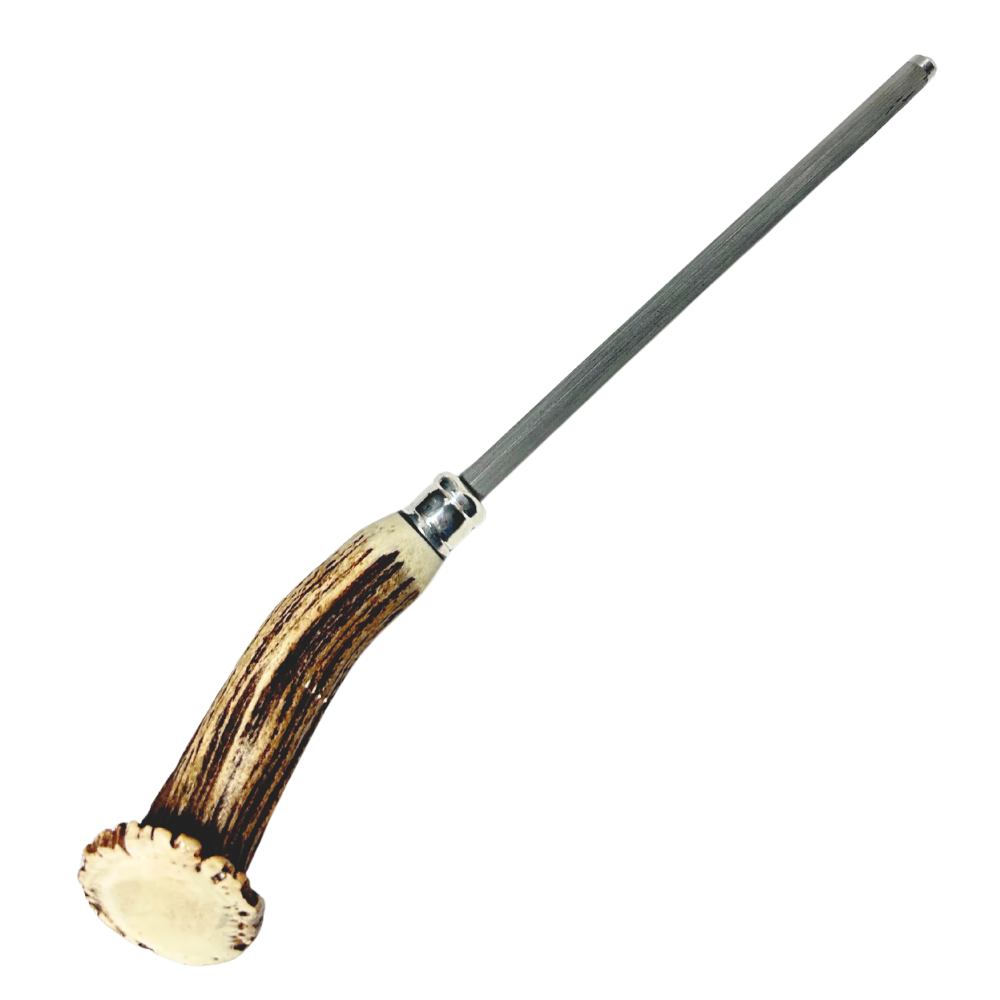 Chaira Profissional 8" (20cm) - Cabo Chifre de Cervo Legítimo - Haste Estriada - Afiador de Facas