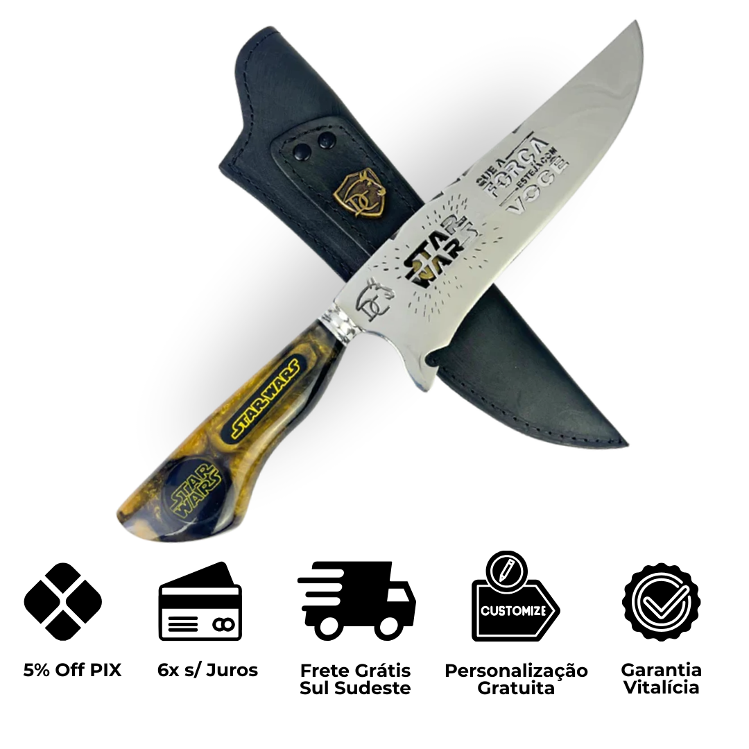 Faca Star Wars 8 Polegadas | Lâmina Vazada Galáxia | Cabo Resina