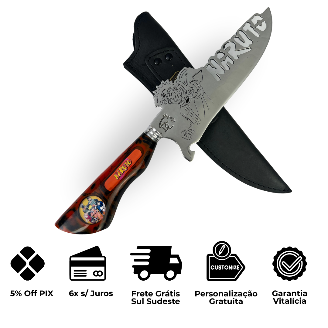 Faca Naruto 8 Polegadas | Lâmina Vazada Anime | Cabo Resina