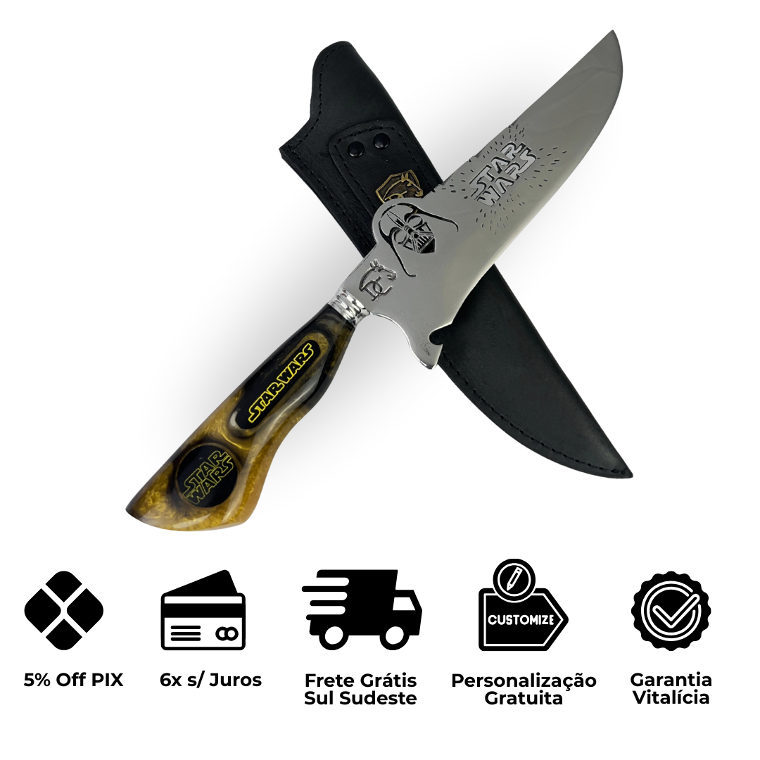 Faca Star Wars 8 Polegadas Darth Vader | Lâmina Vazada | Cabo Resina