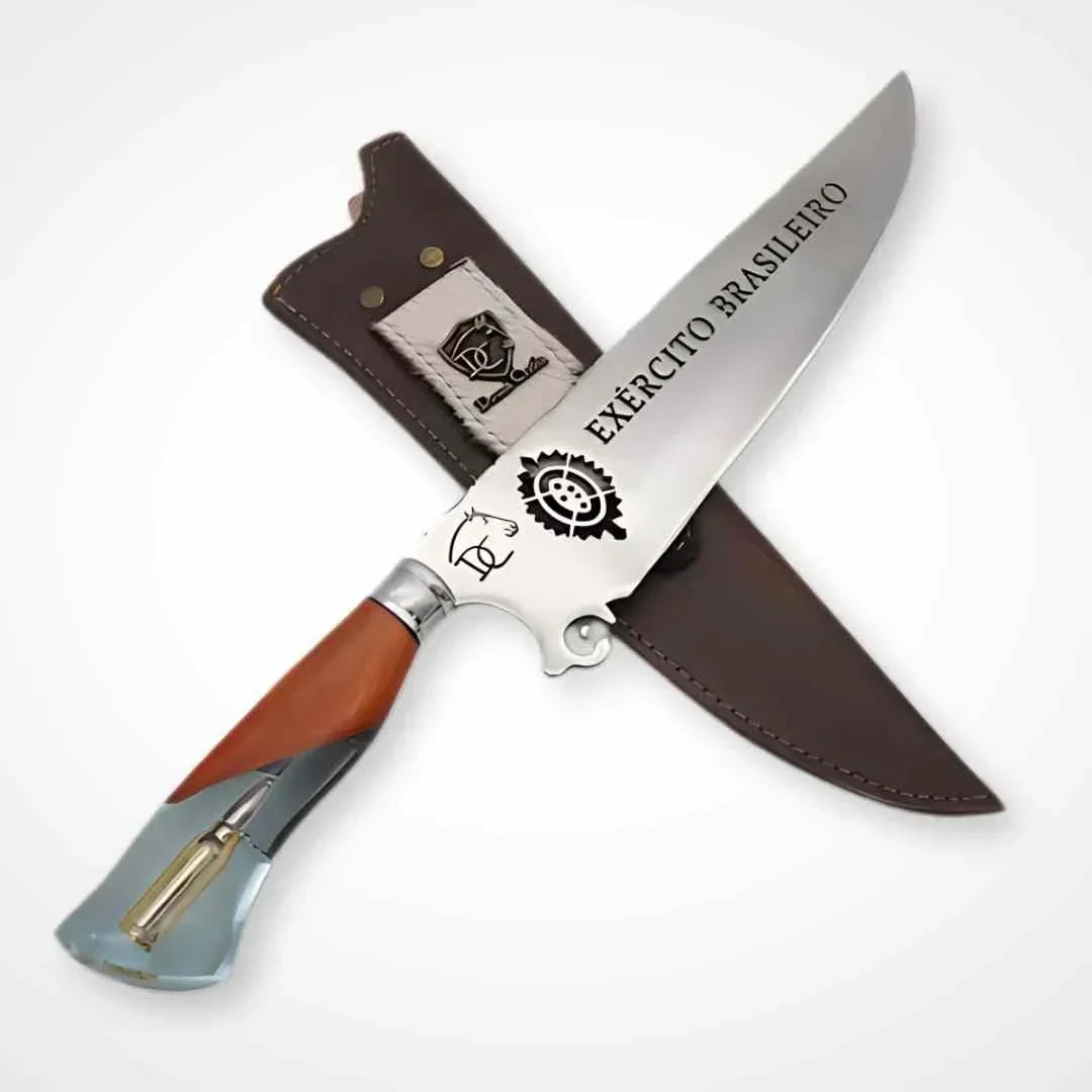 Faca Artesanal para Churrasco 10" Tema Exército Brasileiro - Cutelaria Patriótica