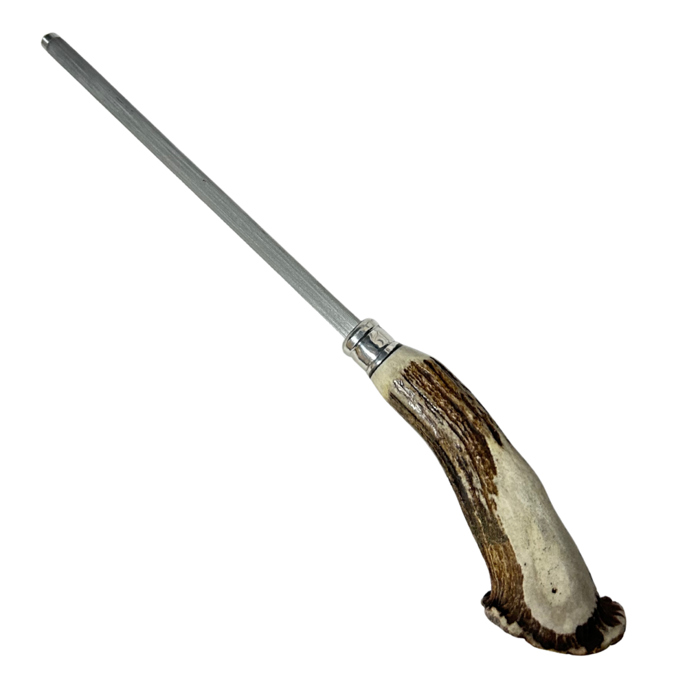 Chaira Profissional 8" (20cm) - Cabo Chifre de Cervo Legítimo - Haste Estriada - Afiador de Facas